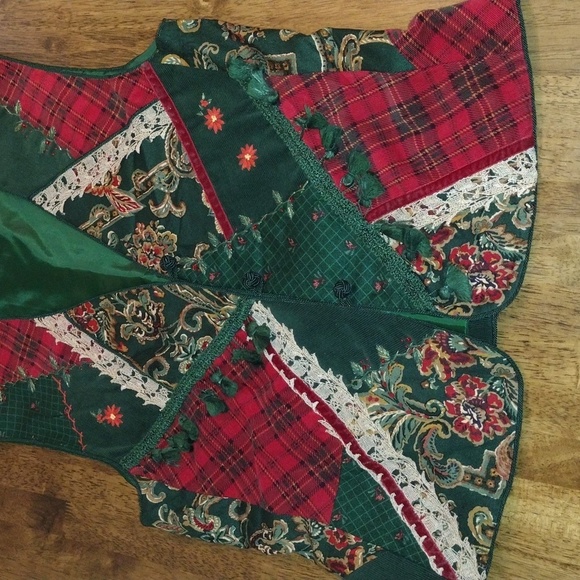Vintage Lined Corduroy Plaid Embroidered Christmas Vest Patchwork M - Picture 3 of 6
